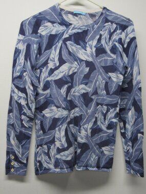 J McLaughlin Blue Tropical Leaf Print Knit Lightweight Sweater Top Shirt S READ